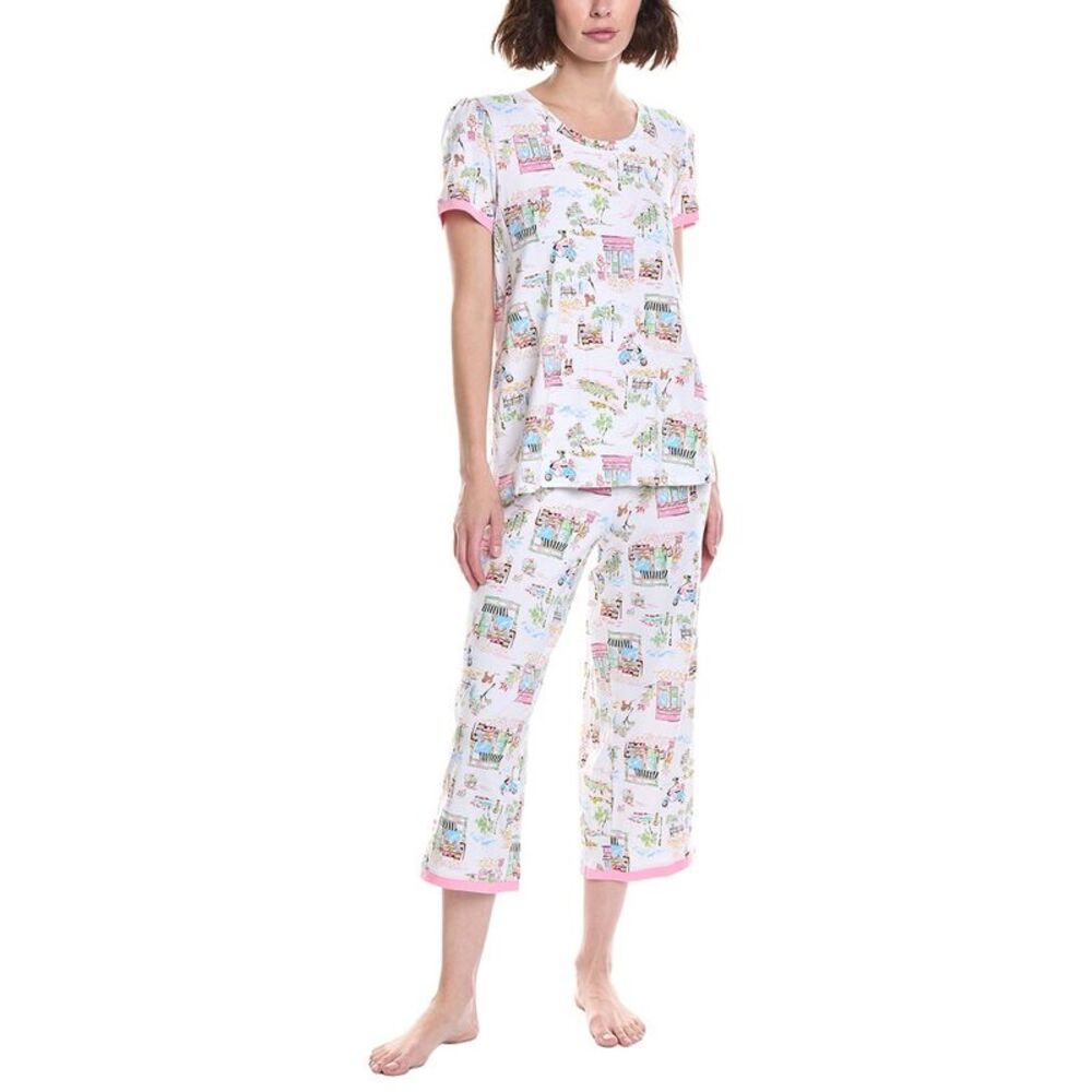 Cuddl Duds Womens  2Pc Pajama Crop Set, White